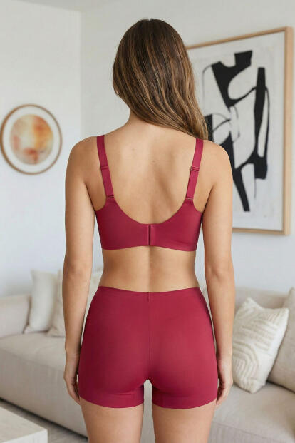 Kırmızı SilkAir Blush V-Neck Balensiz Sütyen – Geniş Askılı, İz Yapmayan - 6