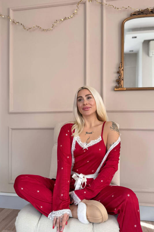 Kırmızı Yıldız Desenli Sabahlıklı Pegasus Pijama Takımı - Pijamaevi (2)