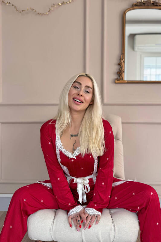 Kırmızı Yıldız Desenli Sabahlıklı Pegasus Pijama Takımı - Pijamaevi (3)