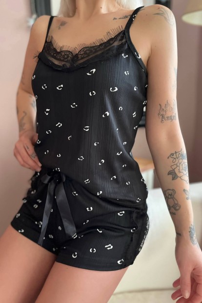 Kisses Pegasus Dantel Detaylı İp Askı Şortlu Örme Pijama Takımı - 4