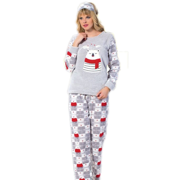 Koşkol Ayıcık Desenli Peluş Bayan Pijama Takımı - 1