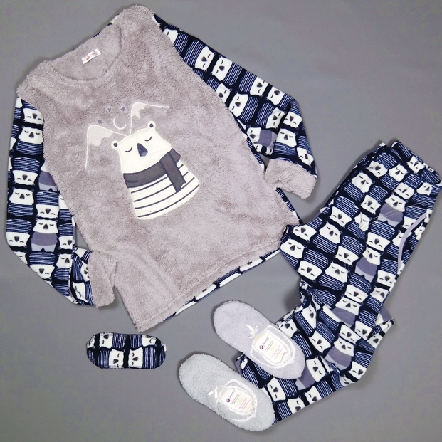 Koşkol Ayıcık Desenli Peluş Bayan Pijama Takımı - 2