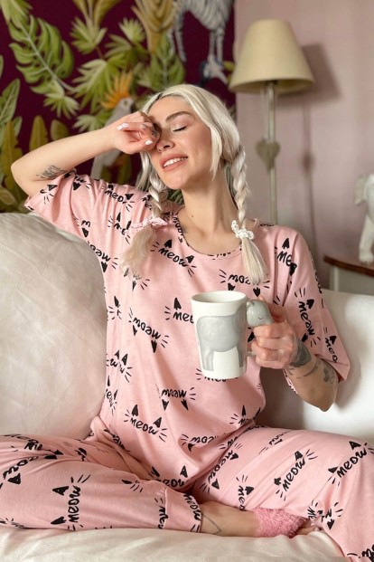 Kotele Baskılı Kısa Kollu Kadın Pijama Takımı - 1