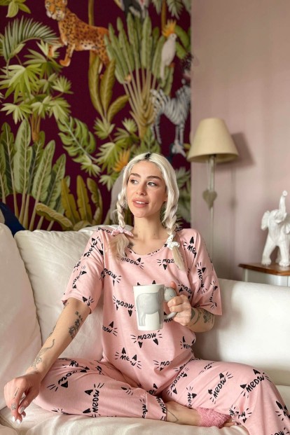 Kotele Baskılı Kısa Kollu Kadın Pijama Takımı - 2