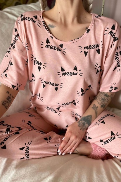 Kotele Baskılı Kısa Kollu Kadın Pijama Takımı - 4