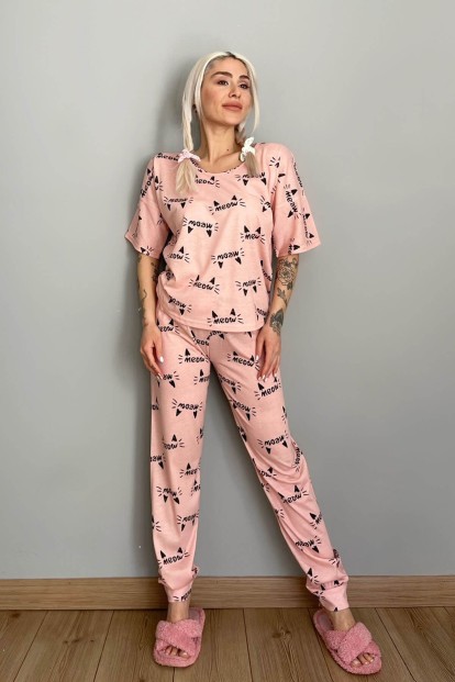 Kotele Baskılı Kısa Kollu Kadın Pijama Takımı - 5