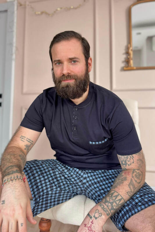 Koyu Lacivert Ekose Cep Detaylı Şortlu Kısa Kollu Erkek Pijama Takımı - Pijamaevi (3)