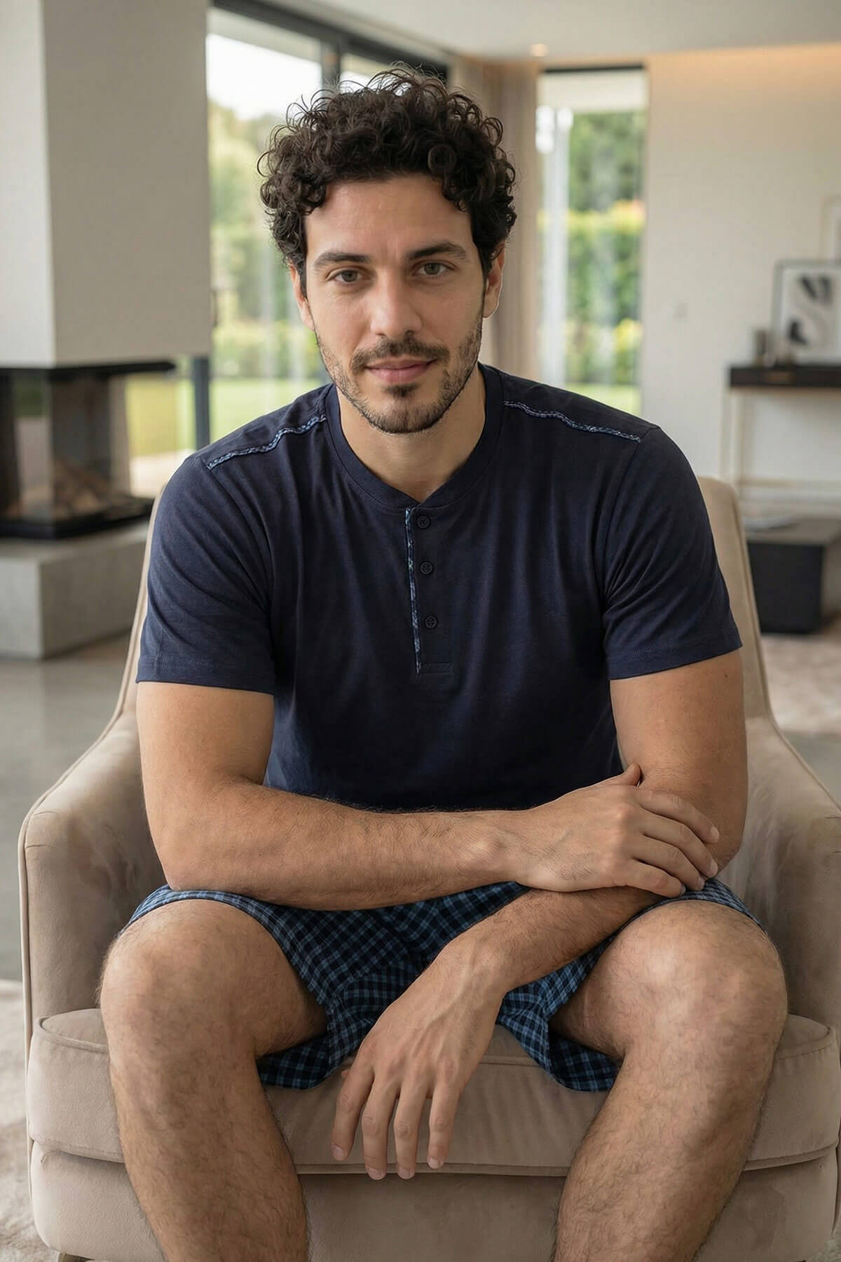 Koyu Lacivert Ekose Cep Detaylı Şortlu Kısa Kollu Erkek Pijama Takımı - Pijamaevi (3)