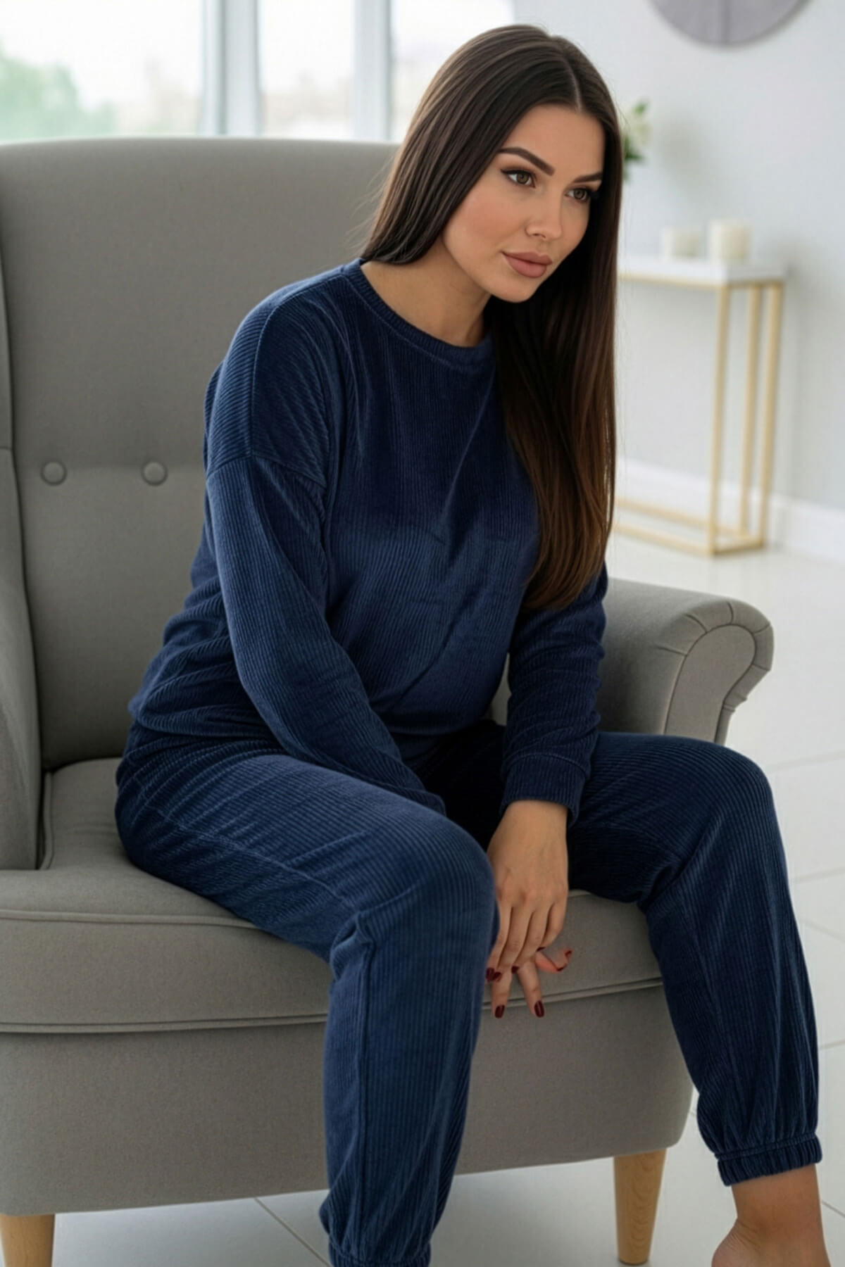 Koyu Lacivert Veloura Soft Kadın Pijama Takımı  - Pijamaevi (2)