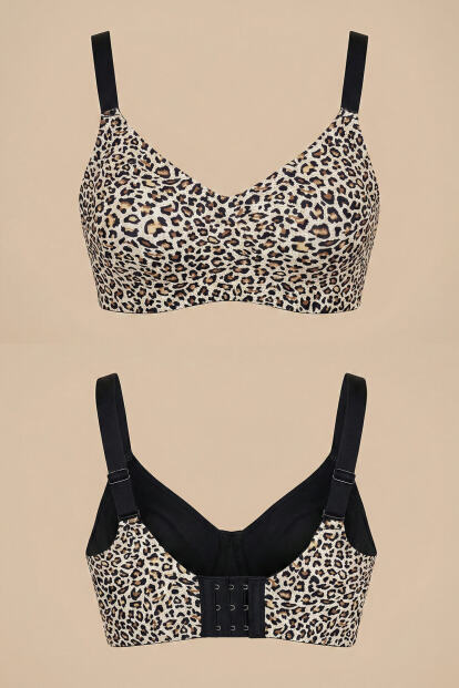 Krem Leopard Mocha SilkAir Lazer Kesim Balensiz Sütyen - Kopçalı, Ayarlanabilir Askı, İz Yapmayan - 6