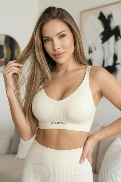 Krem SilkAir AXFM Askılı Balensiz Sütyen – V-Neck, Lastik Bantlı, Konfor Destek - 4