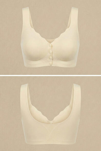 Krem SilkAir Düğmeli Lazer Kesim Balensiz Sütyen - İz Yapmayan - 6