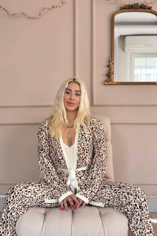 Krem Wild Elegance Exclusive Örme Sabahlıklı Kadın Pijama Takım - Pijamaevi (2)