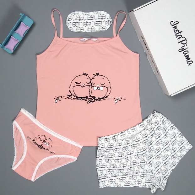 Kuş Desenli Şortlu Yazlık Bayan Pijama Takımı - 4