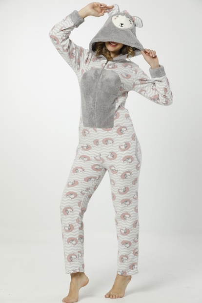 Kuzu Desenli Kadın Polar Peluş Pijama - 2