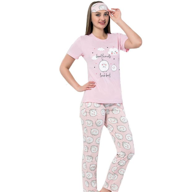 Kuzu Desenli Kısa Kollu Pijama Kadın Takımı - 1