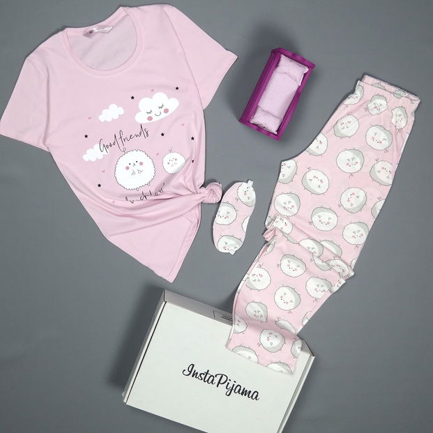 Kuzu Desenli Kısa Kollu Pijama Kadın Takımı - 2