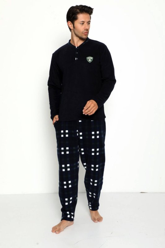 Lacivert Arouno Baskılı Polar Erkek Pijama Takımı - Pijamaevi