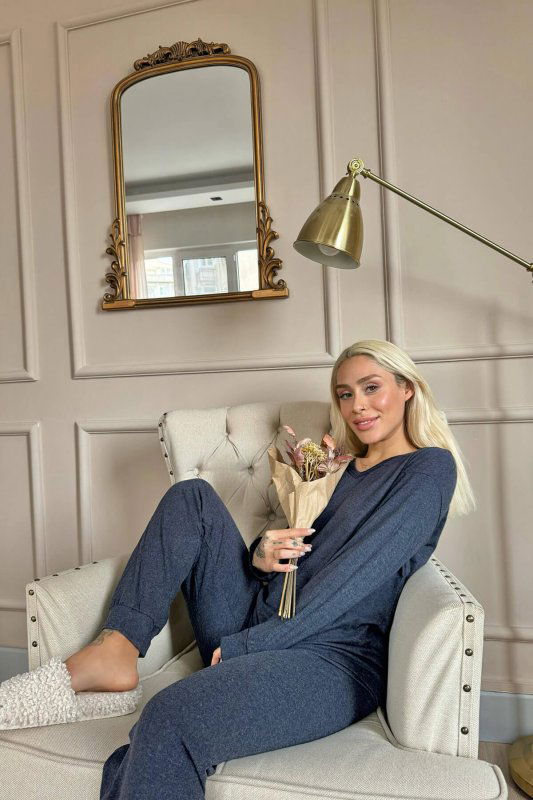 Lacivert Bambu Uzun Kol Kadın Pijama Takımı - Pijamaevi (3)