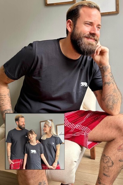 Lacivert Bear Şortlu Sevgili Aile Pijaması - Erkek Takımı - 9