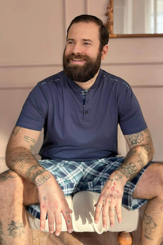 Lacivert Beyaz Ekose Line Edge Detaylı Şortlu Kısa Kollu Erkek Pijama Takımı - Pijamaevi