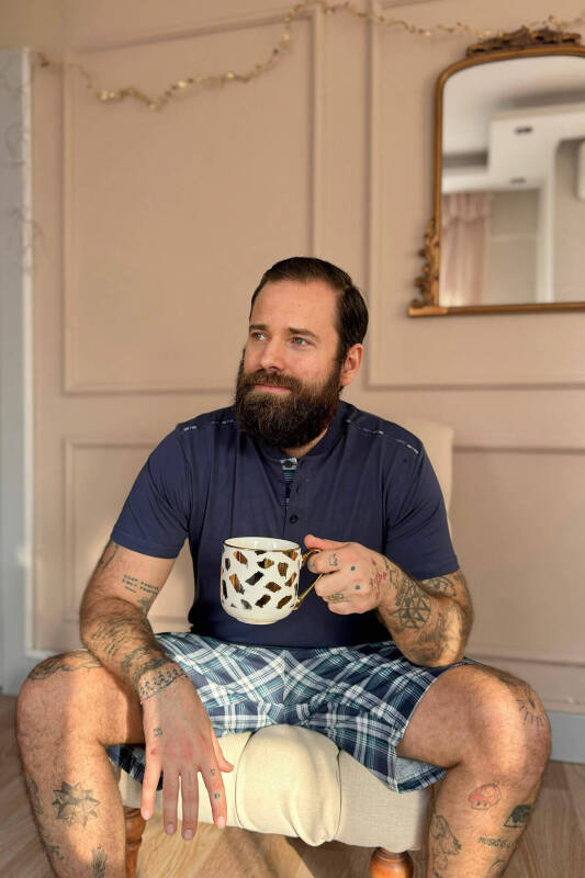 Lacivert Beyaz Ekose Line Edge Detaylı Şortlu Kısa Kollu Erkek Pijama Takımı - Pijamaevi (1)