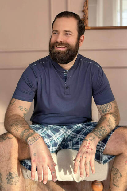 Lacivert Beyaz Ekose Line Edge Detaylı Şortlu Kısa Kollu Erkek Pijama Takımı - 7