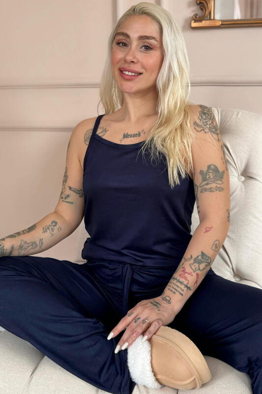 Lacivert Blu Notte Bambu Askılı Kadın Pijama Takımı - Pijamaevi