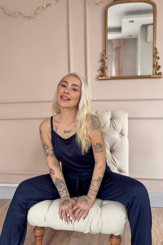 Lacivert Blu Notte Bambu Askılı Kadın Pijama Takımı - Pijamaevi (1)