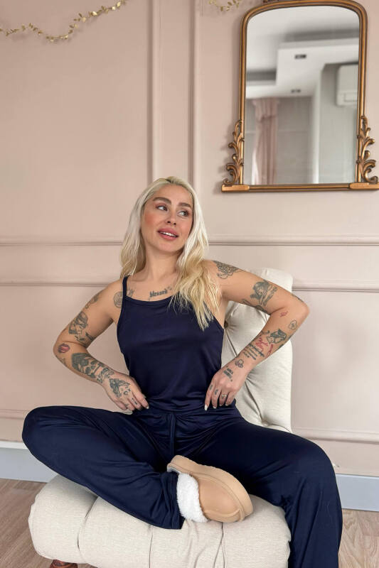 Lacivert Blu Notte Bambu Askılı Kadın Pijama Takımı - Pijamaevi (3)