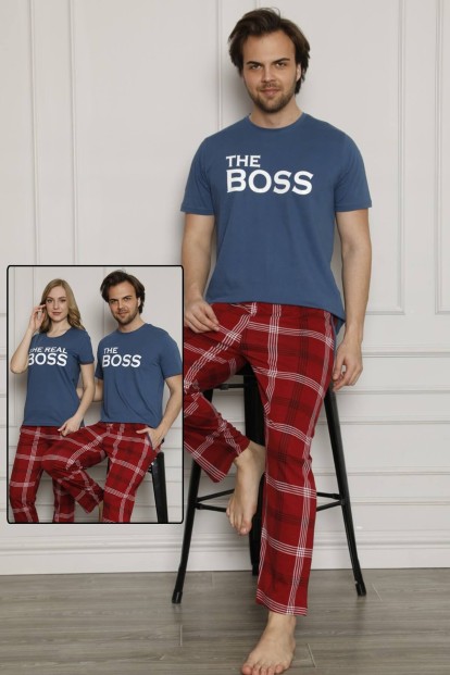 Lacivert Boss Baskılı Sevgili Pijama Takımı Tek Ürün Fiyatıdır - 1