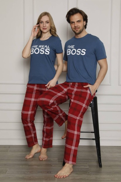 Lacivert Boss Baskılı Sevgili Pijama Takımı Tek Ürün Fiyatıdır - 4