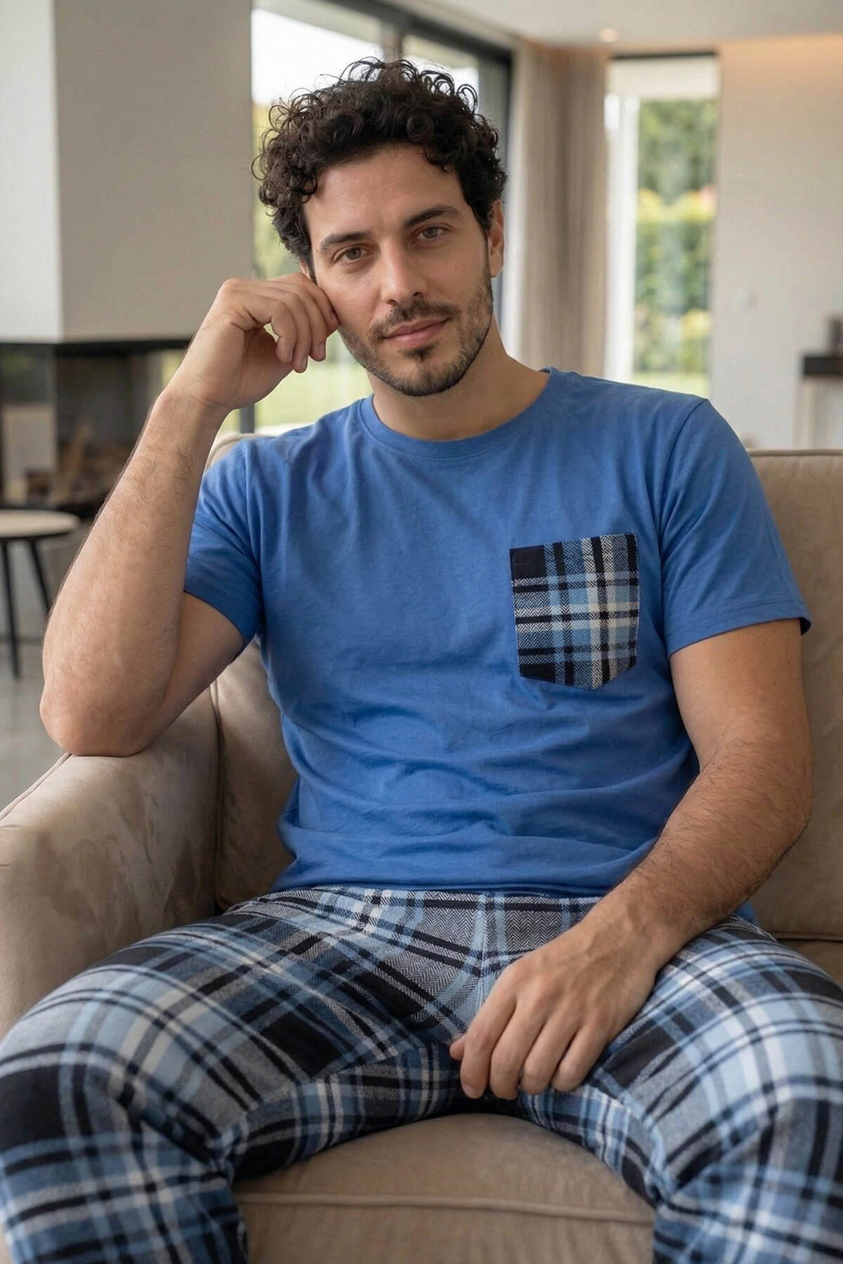 Lacivert Cep Detay Kısa Kol Sevgili Aile Pijaması - Erkek Takımı - Pijamaevi (1)