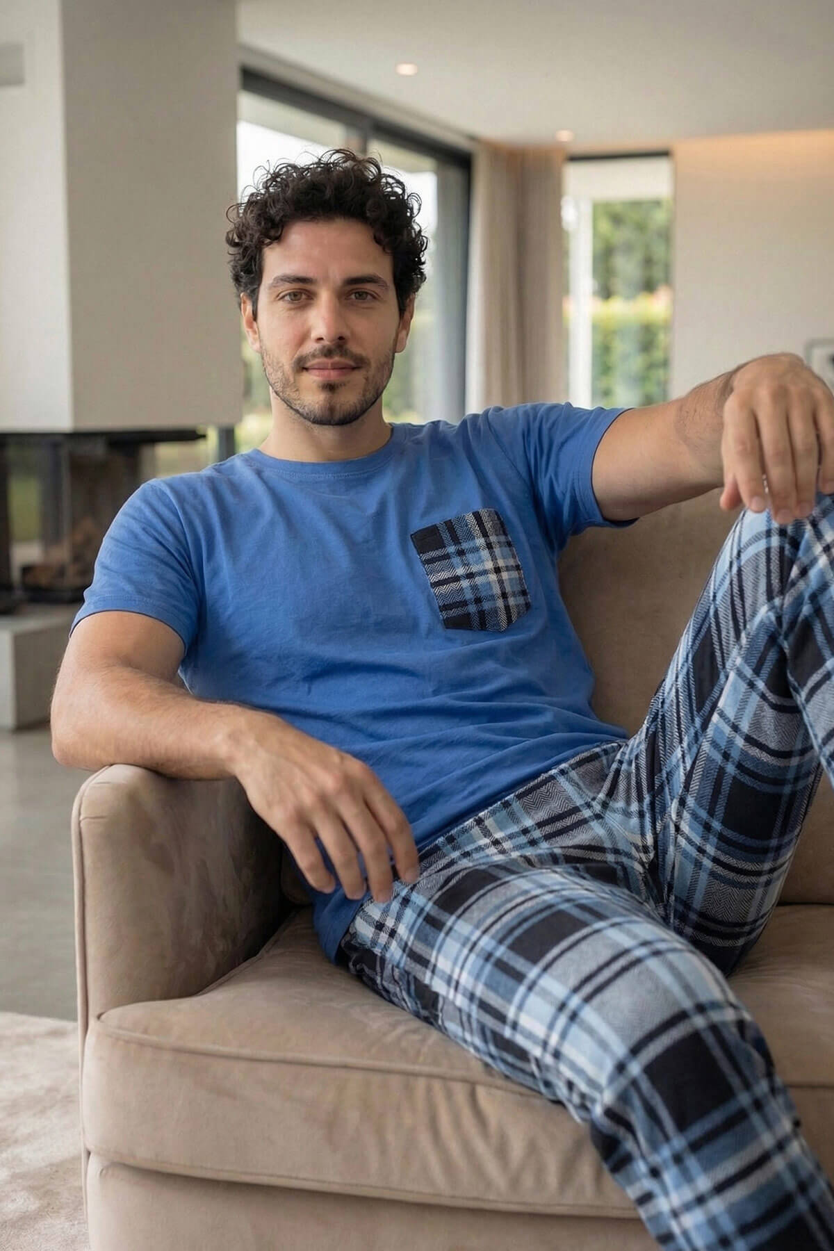 Lacivert Cep Detay Kısa Kol Sevgili Aile Pijaması - Erkek Takımı - Pijamaevi (3)