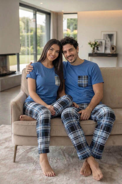 Lacivert Cep Detay Kısa Kol Sevgili Aile Pijaması - Erkek Takımı - 7