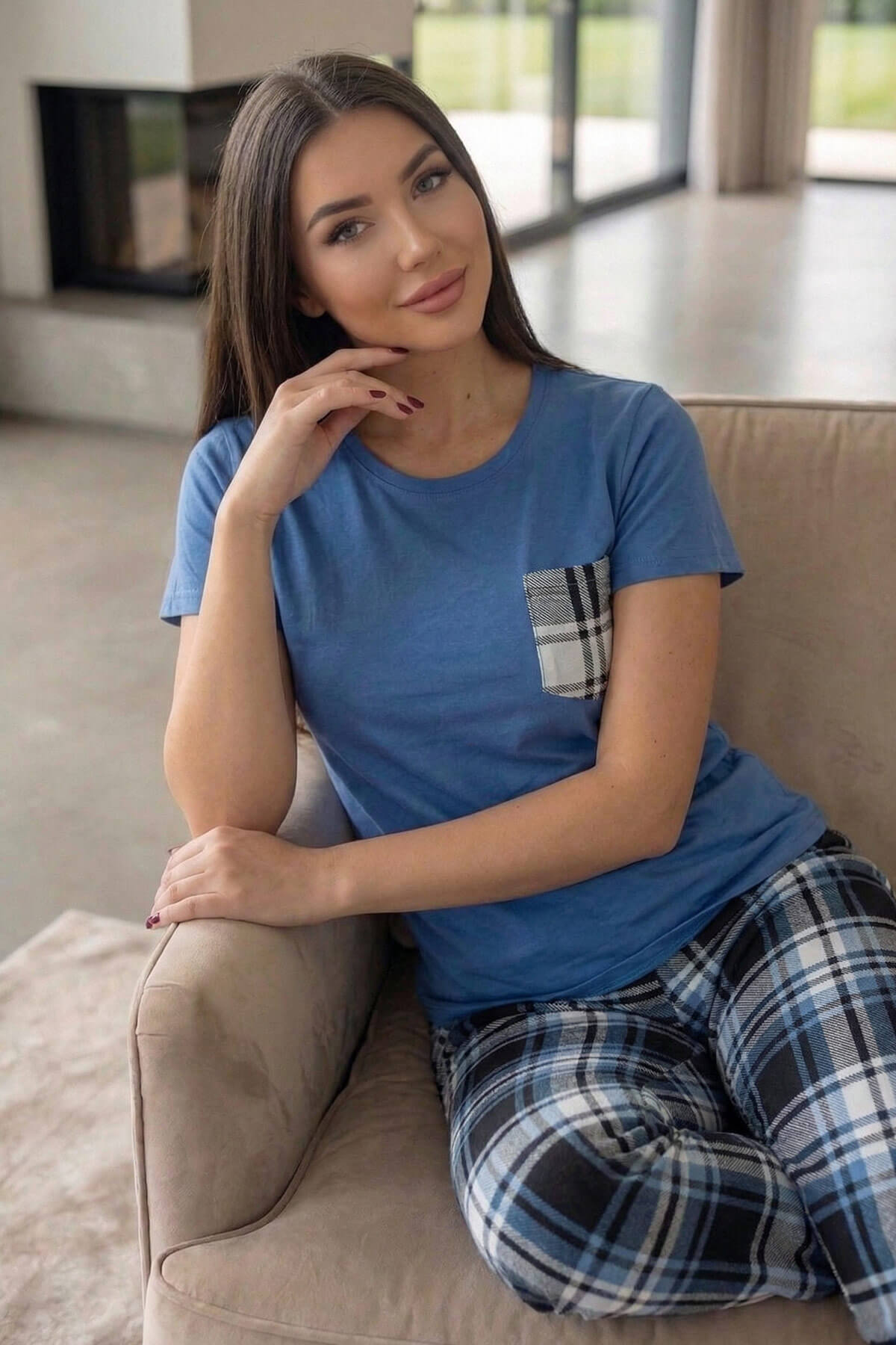 Lacivert Cep Detay Kısa Kol Sevgili Aile Pijaması - Kadın Takımı - Pijamaevi (3)