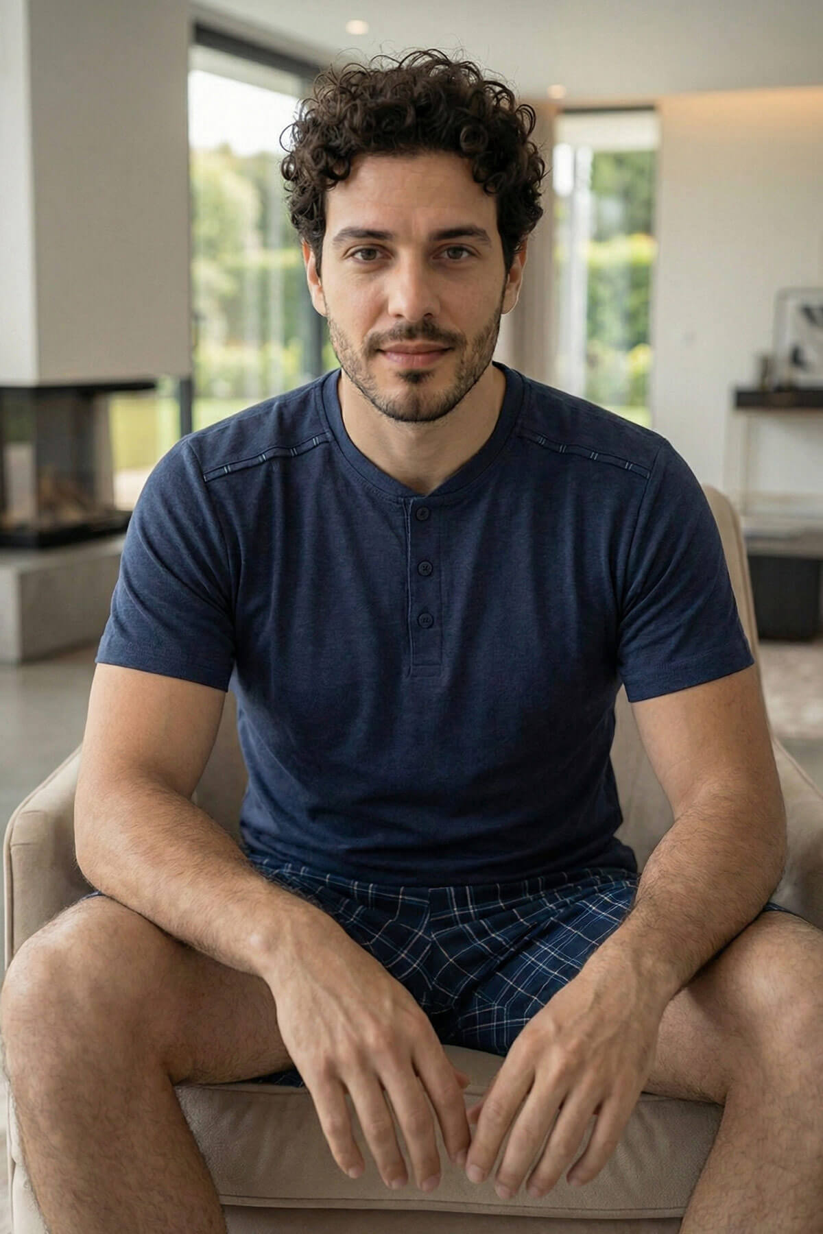 Lacivert Ekose Cep Detaylı Şortlu Kısa Kollu Erkek Pijama Takımı - Pijamaevi (3)