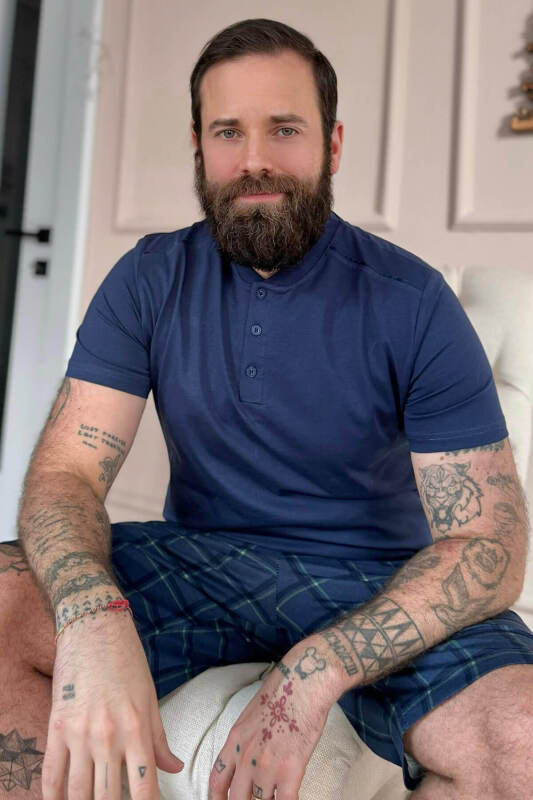 Lacivert Ekose Line Edge Detaylı Şortlu Kısa Kollu Erkek Pijama Takımı - Pijamaevi