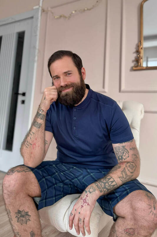 Lacivert Ekose Line Edge Detaylı Şortlu Kısa Kollu Erkek Pijama Takımı - Pijamaevi (1)