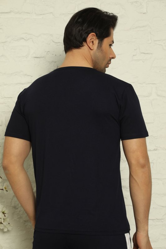 Lacivert Erkek Basic Slim Bisiklet Yaka Kısa Kollu Pijama Üstü - Pijamaevi (3)
