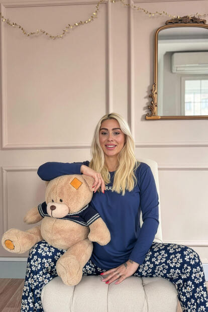 Lacivert Floral Days Desenli Uzun Kollu Bambu Örme Kadın Pijama Takımı - 3
