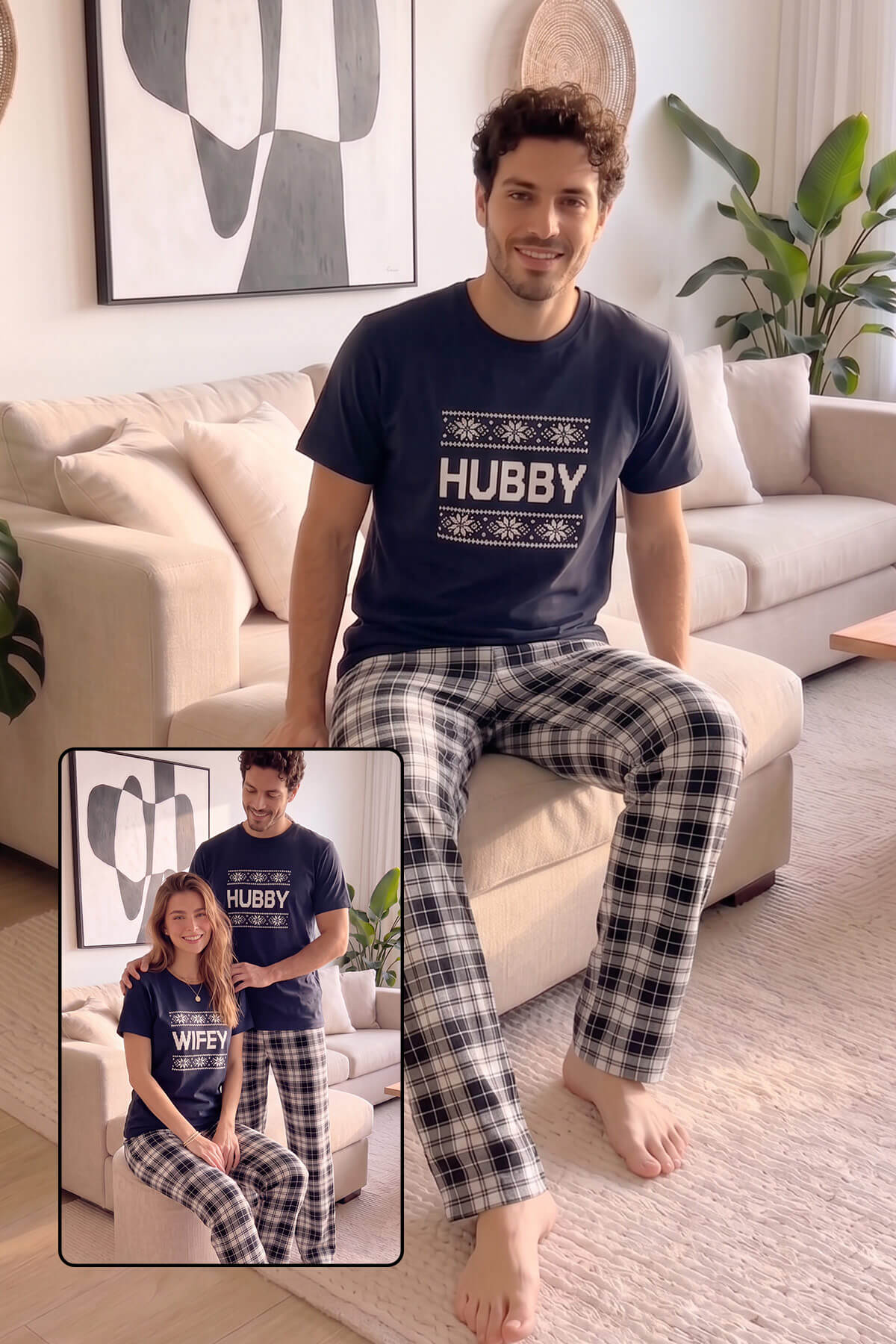 Lacivert Hubby Kısa Kol Sevgili Aile Pijaması - Erkek Takımı - Pijamaevi