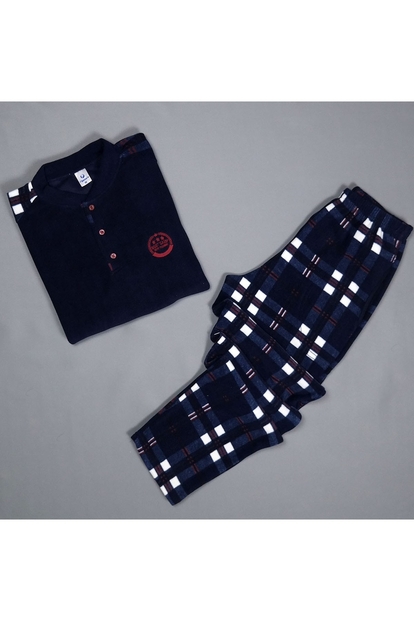 Lacivert Kareli Erkek Polar Pijama Takımı - 2