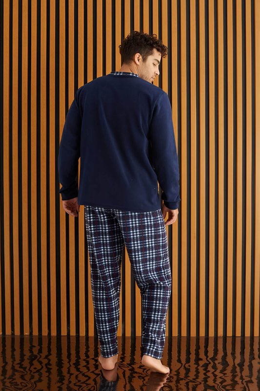 Lacivert Kırmızı Ekose Desenli Polar Erkek Pijama Takımı - Pijamaevi (2)