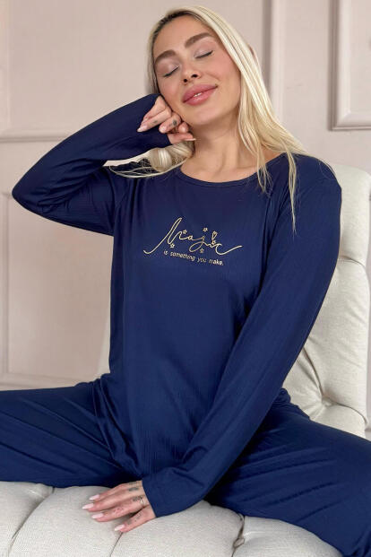 Lacivert Magic Dublin Uzun Kollu Kadın Pijama Takımı - 8