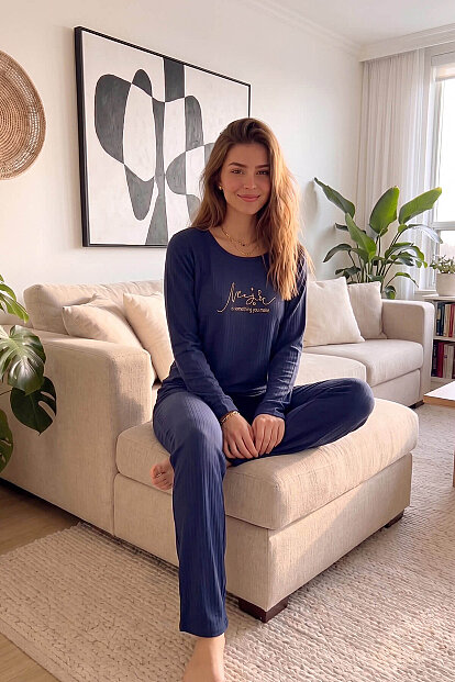 Lacivert Magic Dublin Uzun Kollu Kadın Pijama Takımı - 5