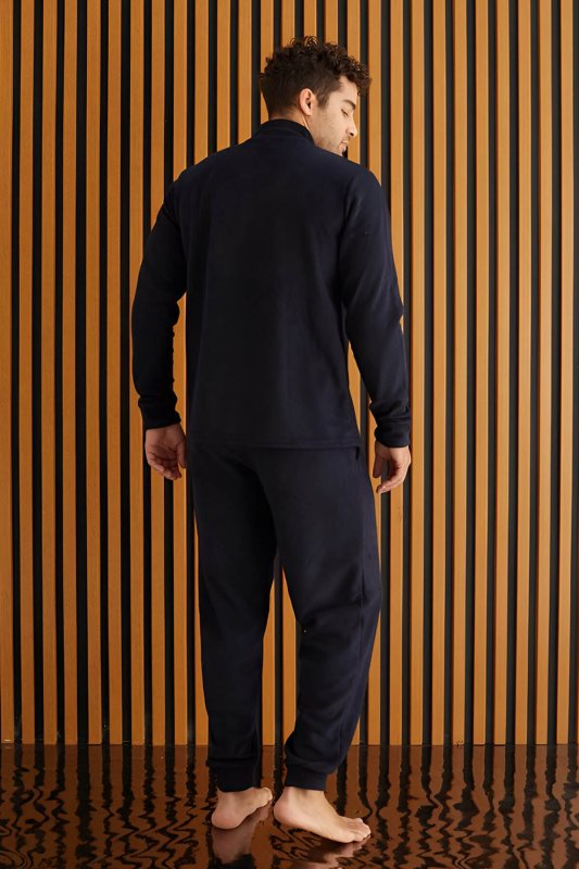 Lacivert Önden Fermuarlı Uzun Kollu Polar Erkek Pijama Takımı - Pijamaevi (2)