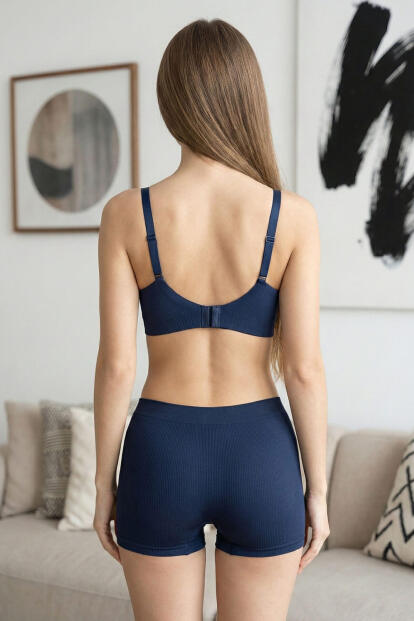 Lacivert RibFit Balensiz Rib Dokulu Sütyen – Toparlayıcı, Ayarlanabilir Askı - 6