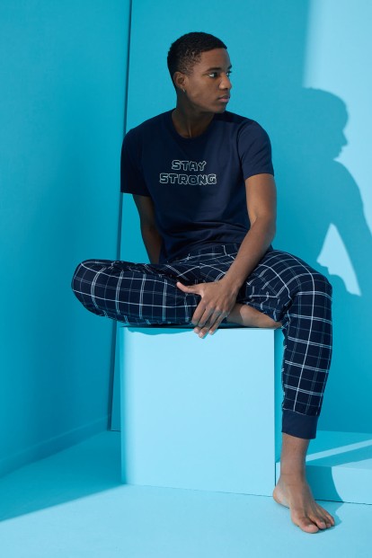 Lacivert Strong Baskılı Kısa Kollu Erkek Pijama Takımı - 2