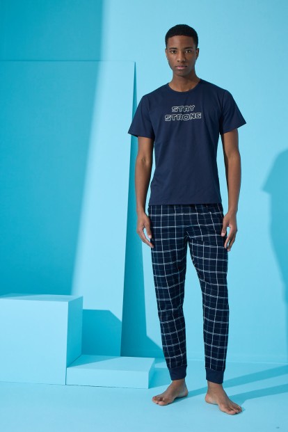 Lacivert Strong Baskılı Kısa Kollu Erkek Pijama Takımı - 3